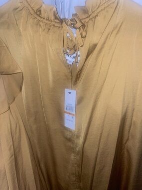 DKNY Mustard Gold Satin Tie-Neck Blouse SZ 3x NWT